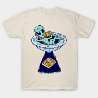 alien eating pizza illustration T-Shirt